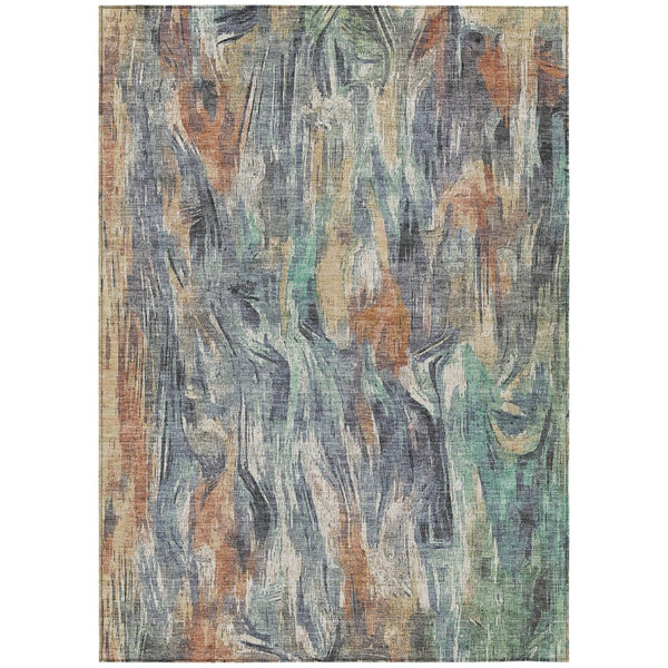 HomeRoots 5' Copper Blue and Wheat Abstract Washable Area Rug - Stylish, Durable Design for Indoor & Outdoor Use 641339