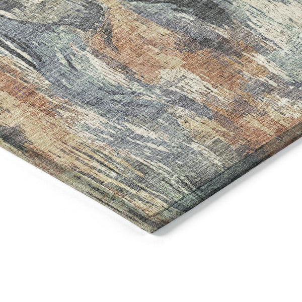 HomeRoots 5' Copper Blue and Wheat Abstract Washable Area Rug - Stylish, Durable Design for Indoor & Outdoor Use 641339