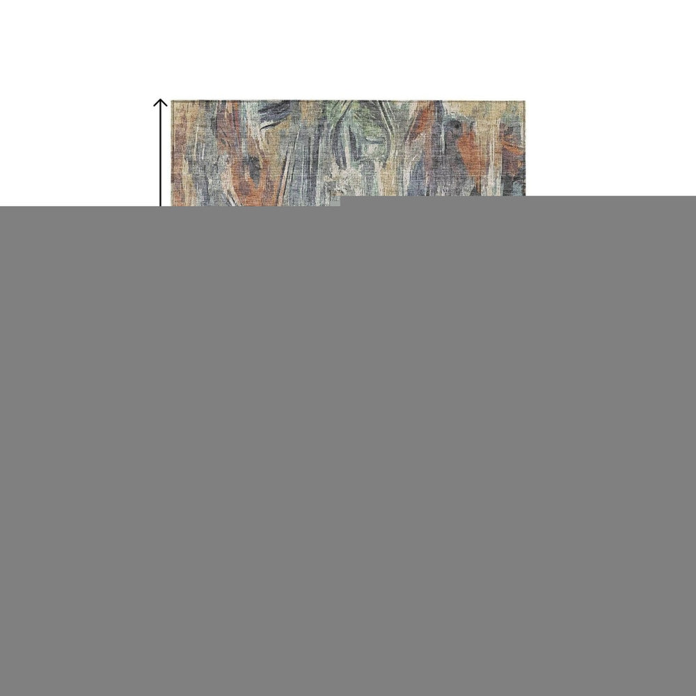 HomeRoots 5' Copper Blue and Wheat Abstract Washable Area Rug - Stylish, Durable Design for Indoor & Outdoor Use 641339