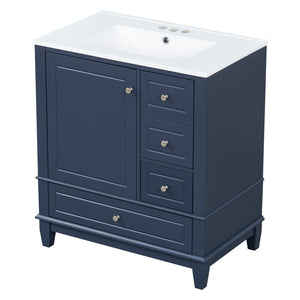 English Elm Christopher Knight Home® - 30" Freestanding Bathroom Vanity with Ceramic Sink, Soft-Close Door, Gold Knobs & 3 Drawers, Durable Painted Finish Blue N759P225994C