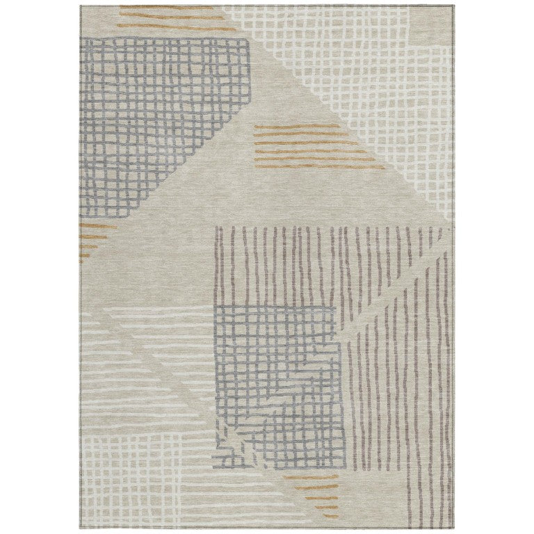 5 X 8 Striped Polyester Area Rug Washable Indoor Outdoor Patio Beige Gray