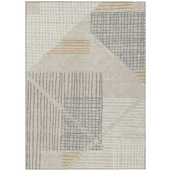 HomeRoots 8 X 10 Striped Polyester Area Rug Washable Indoor Outdoor Neutral Tones 641377