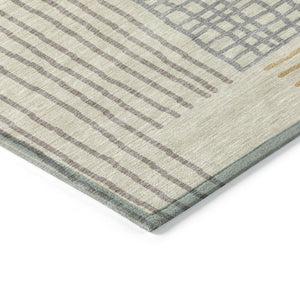 8 X 10 Striped Polyester Area Rug Washable Indoor Outdoor Neutral Tones