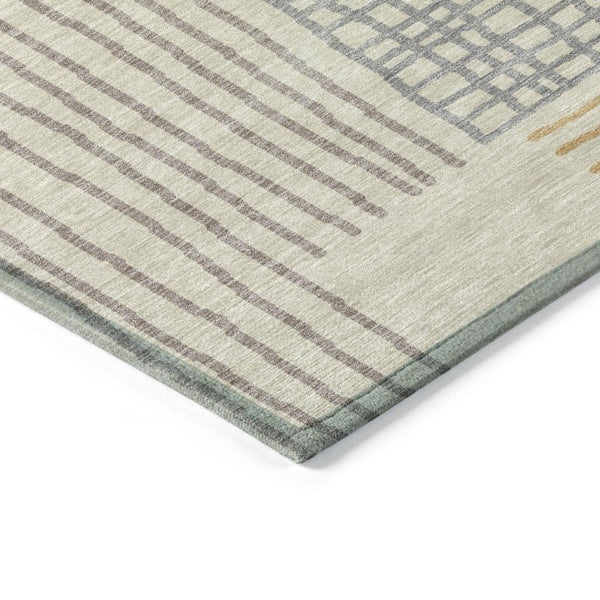 8 X 10 Striped Polyester Area Rug Washable Indoor Outdoor Neutral Tones