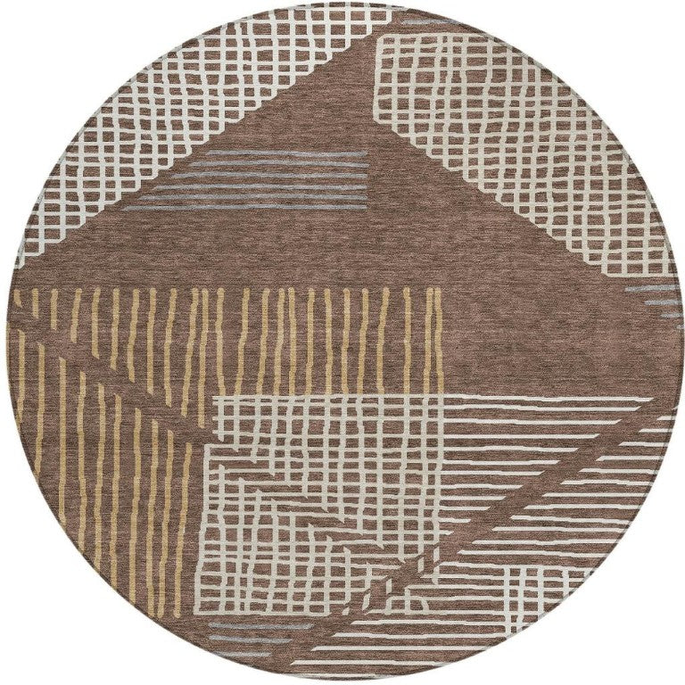 8 Ft Round Striped Washable Polyester Area Rug for Indoor Outdoor High Traffic Spaces