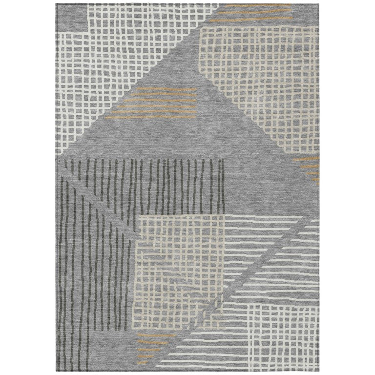 HomeRoots Striped Polyester Area Rug Machine Washable Indoor Outdoor Patio and Living Room Neutral 5' x 8' 641393