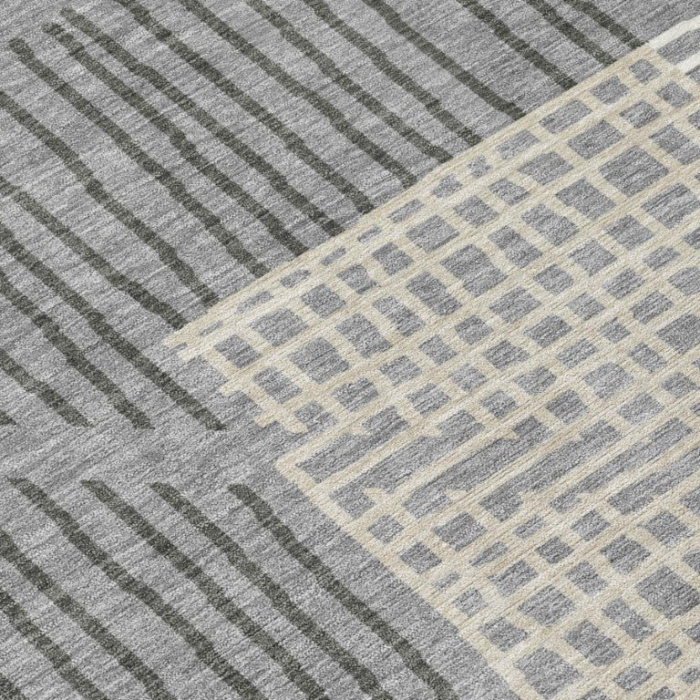 8 Ft Round Striped Polyester Area Rug Washable Indoor Outdoor Neutral Tones