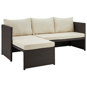 English Elm Menton 3-Piece Sectional Set with Chaise and Waterproof Removable Cushions, Steel Rattan Frame Brown+Tan B365P397653