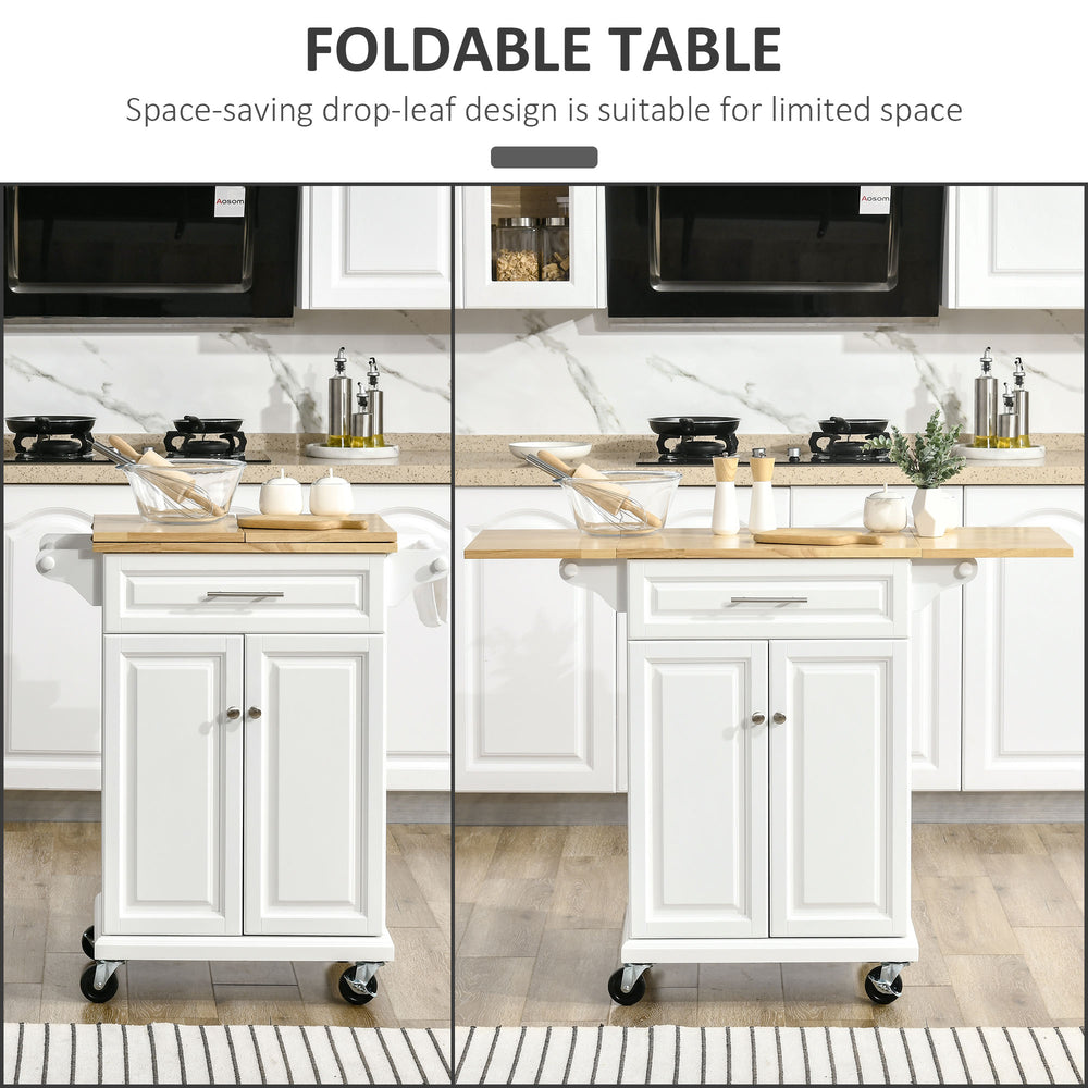 English Elm Homcom Versatile Rolling Kitchen Island With Drop Leaf, Storage Drawer, Towel Racks & Natural Wood Top W2225P200613