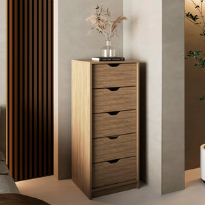 English Elm Basilea Slim Tall Dresser with Smooth Pull-Out System, 5 Spacious Drawers in Natural Oak Finish B070P337041