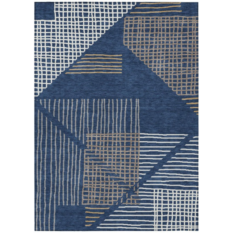 HomeRoots Striped Polyester Area Rug Washable Indoor Outdoor Low Pile Coastal Nautical Style 10' x 14' 641409