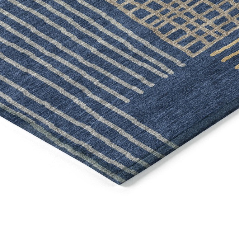 HomeRoots Striped Polyester Area Rug Washable Indoor Outdoor Low Pile Coastal Nautical Style 10' x 14' 641409