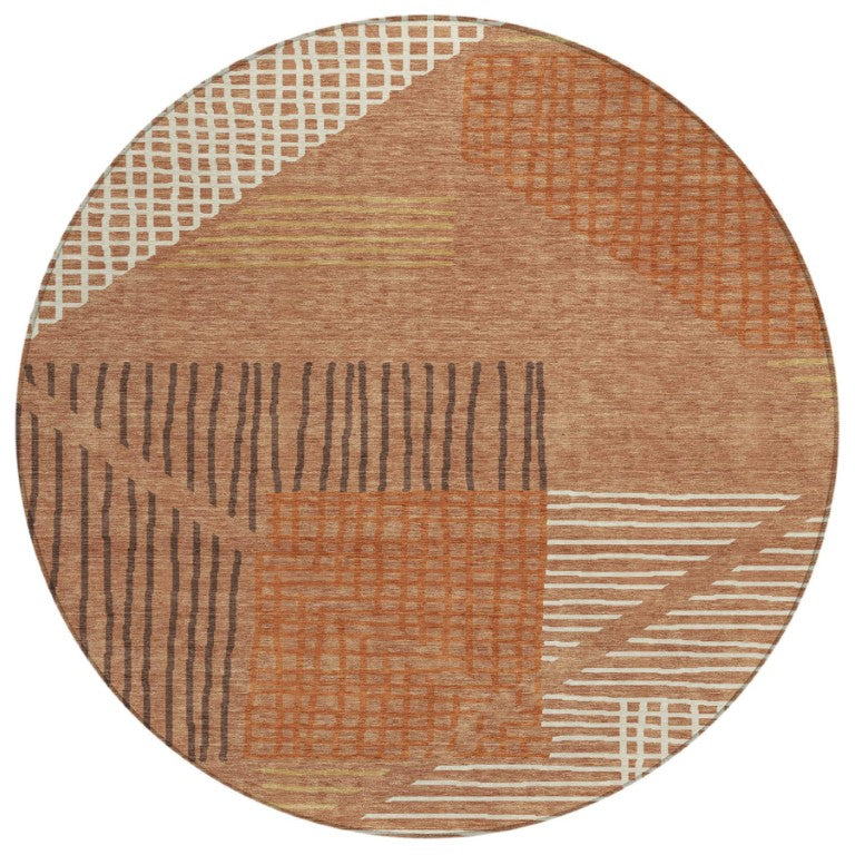 HomeRoots 8 Ft Round Striped Polyester Area Rug Washable for Indoor Outdoor Patios 641412