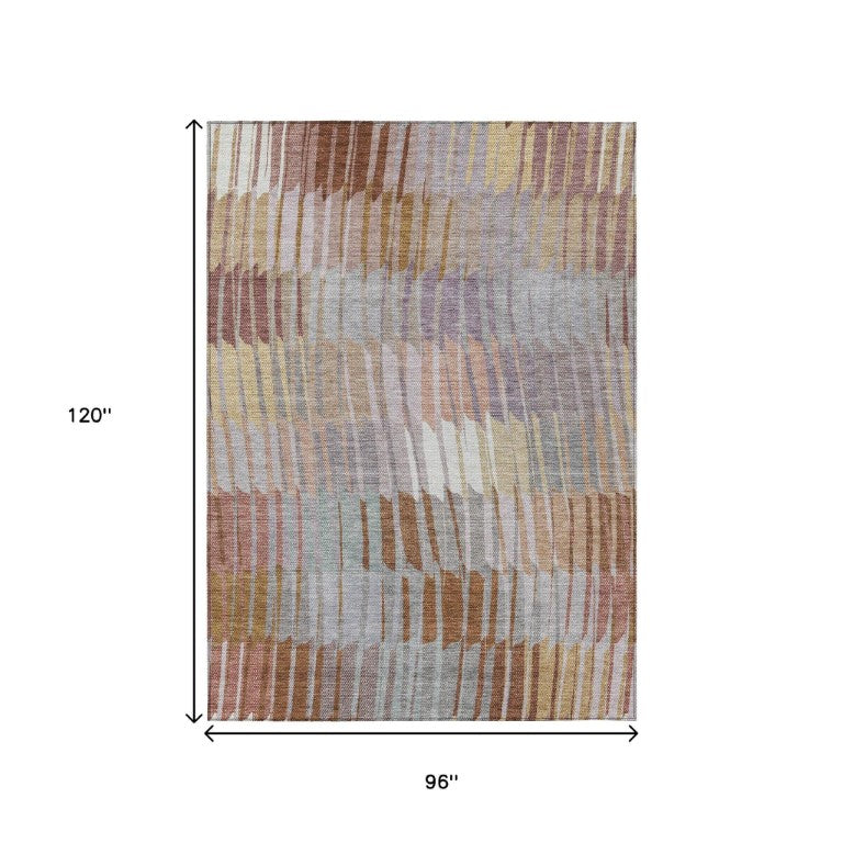 HomeRoots Striped Polyester Area Rug Washable Indoor Outdoor Stain Resistant Patio and Living Room Accent 8' x 10' 641425