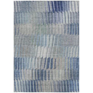 Striped Washable Polyester Area Rug Low Pile Coastal Indoor Outdoor Patio Living Room