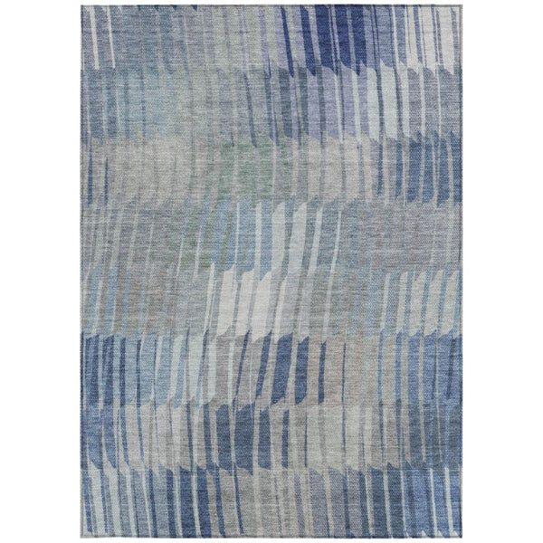 Striped Washable Polyester Area Rug Low Pile Coastal Indoor Outdoor Patio Living Room