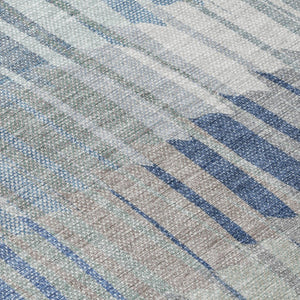 Striped Washable Polyester Area Rug Low Pile Coastal Indoor Outdoor Patio Living Room