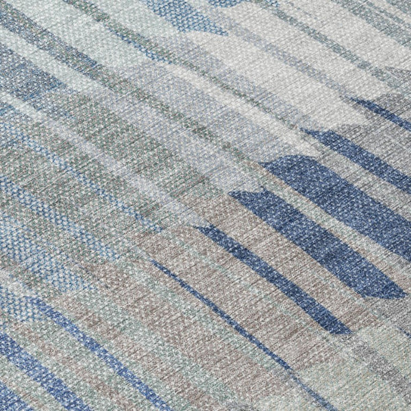 Striped Washable Polyester Area Rug Low Pile Coastal Indoor Outdoor Patio Living Room