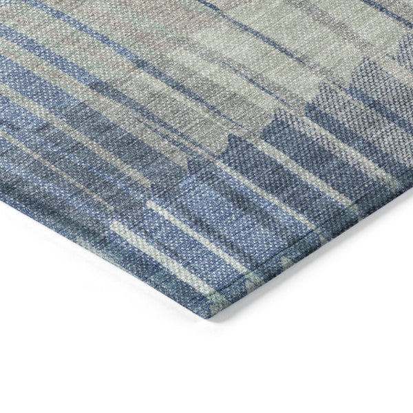 Striped Washable Polyester Area Rug Low Pile Coastal Indoor Outdoor Patio Living Room