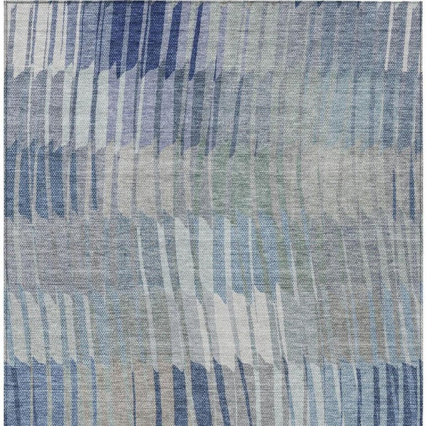 Striped Washable Polyester Area Rug Low Pile Coastal Indoor Outdoor Patio Living Room