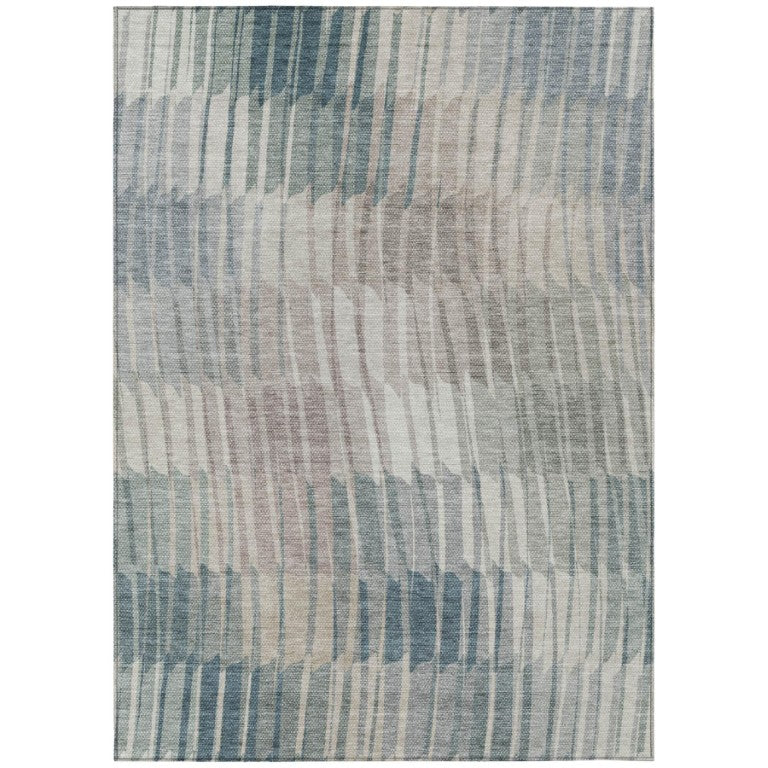 HomeRoots Sage Ivory Striped Polyester Washable Indoor Outdoor Area Rug for Patio Coastal Decor 10' x 14' 641457