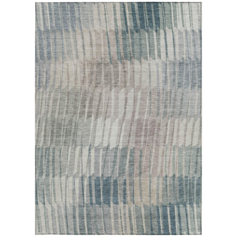 HomeRoots Sage Ivory Striped Polyester Washable Indoor Outdoor Area Rug for Patio Coastal Decor 10' x 14' 641457