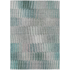 HomeRoots 8 X 10 Teal Ivory Stripe Washable Polyester Rug for Patio or Living Room 641461