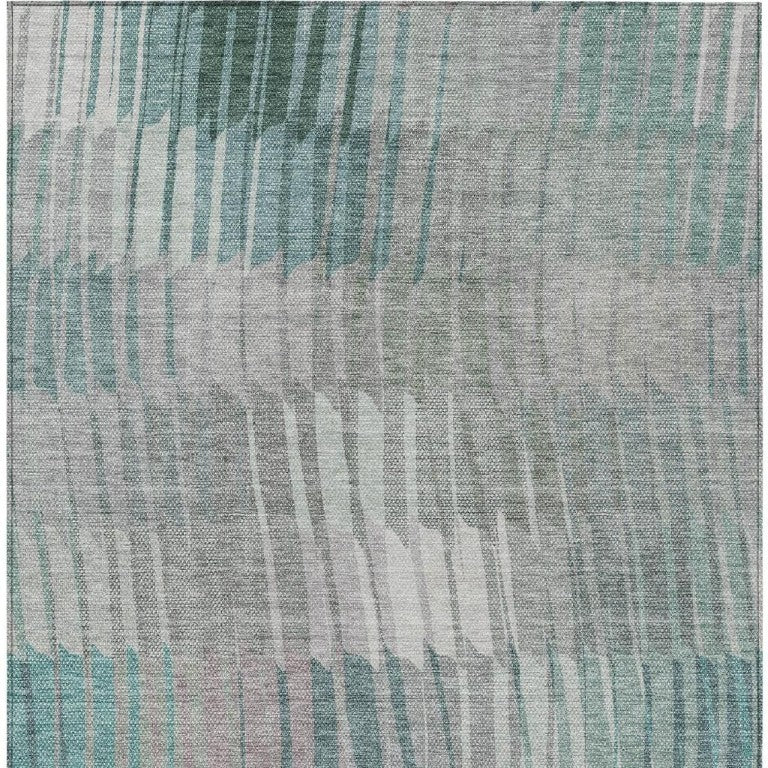 HomeRoots 8 X 10 Teal Ivory Stripe Washable Polyester Rug for Patio or Living Room 641461