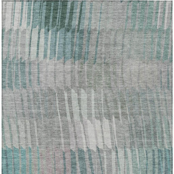 8 X 10 Teal Ivory Stripe Washable Polyester Rug for Patio or Living Room