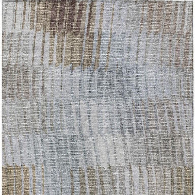 Striped Washable Polyester Area Rug for Indoor Outdoor Patio and Family Room with Felt Backing