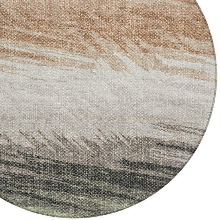 8 Ft Round Striped Polyester Rug Washable Indoor Outdoor Patio Porch Foyer Accent