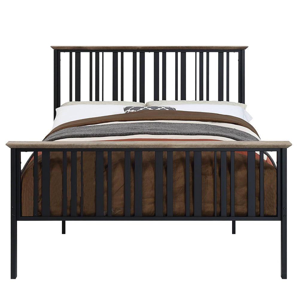 English Elm Zudora Full Bed in Antique Oak & Black Finish with Slatted Headboard, No Box Spring Needed —Elegant B2726P296341