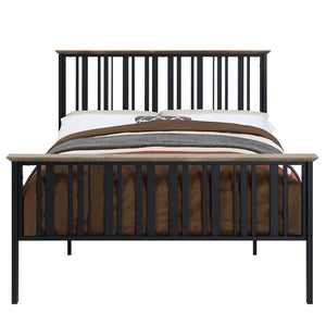 English Elm Zudora Full Bed in Antique Oak & Black Finish with Slatted Headboard, No Box Spring Needed —Elegant B2726P296341