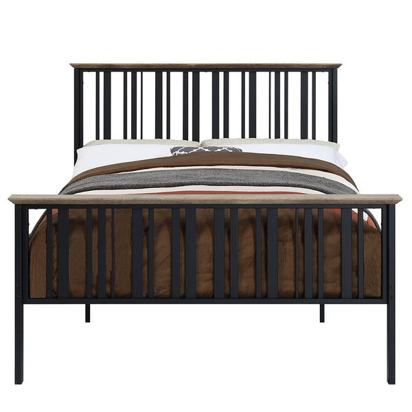 English Elm Zudora Full Bed in Antique Oak & Black Finish with Slatted Headboard, No Box Spring Needed —Elegant B2726P296341