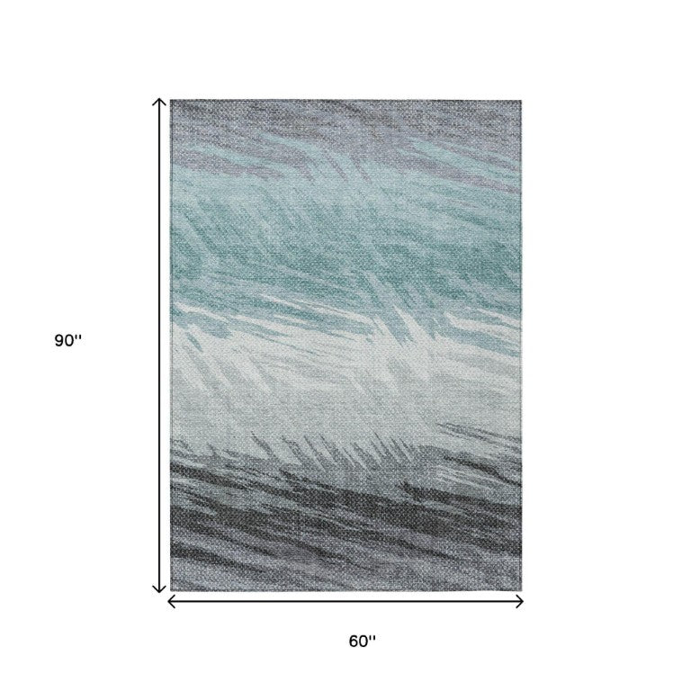 HomeRoots Coastal Stripe Polyester Area Rug Washable Indoor Outdoor for Patios and Living Rooms 8' x 10' 641503