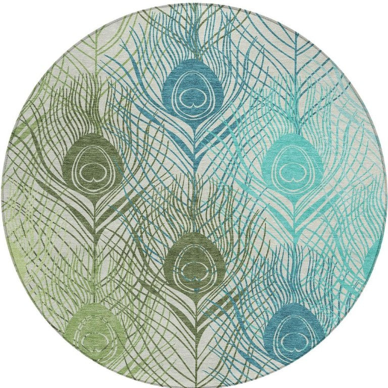 8 Ft Round Floral Polyester Area Rug Washable Indoor Outdoor Patio and Porch Use