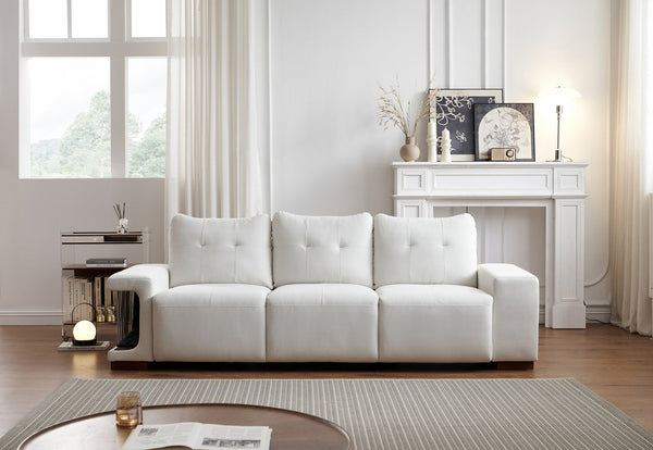 English Elm 3 Seater Sofa Modern 89" Beige Velvet Couch for Small Spaces Cat-Friendly Waterproof Scratch-Resistant W2656S00001