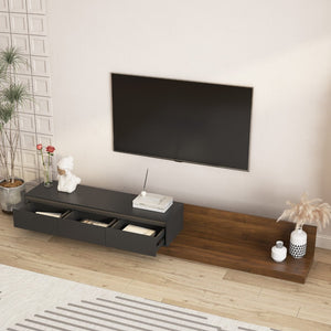 English Elm Modern Low Profile Media Cabinet with Led Lighting and Wood Storage for Living Room W1321P400994
