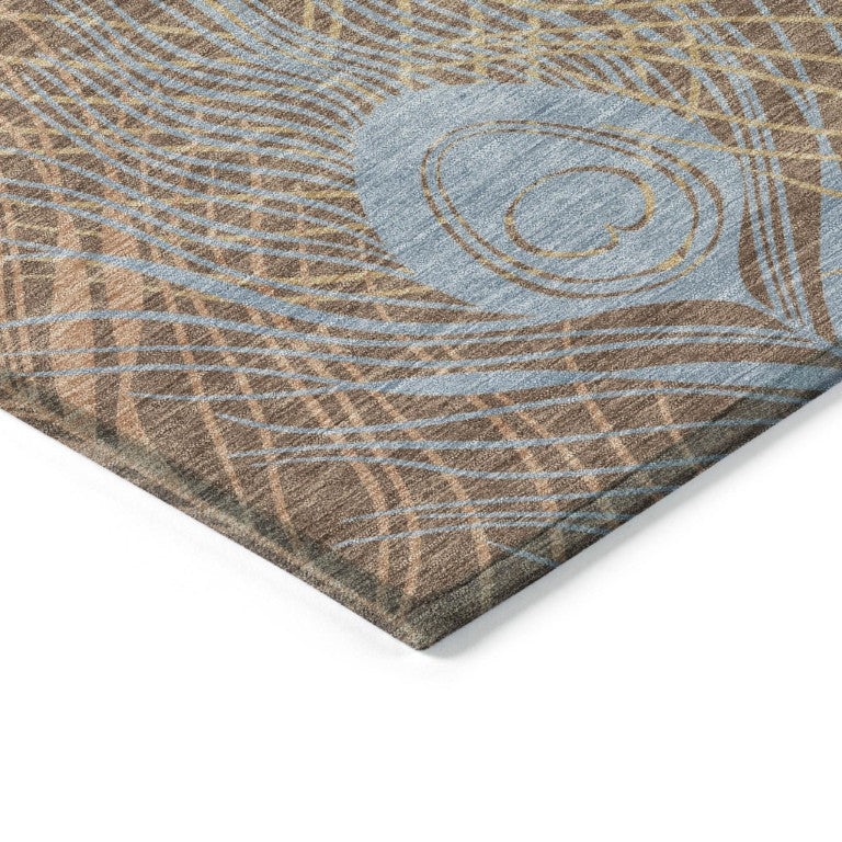 Floral Polyester Area Rug Washable Low Pile Indoor Outdoor Patio Traditional Design