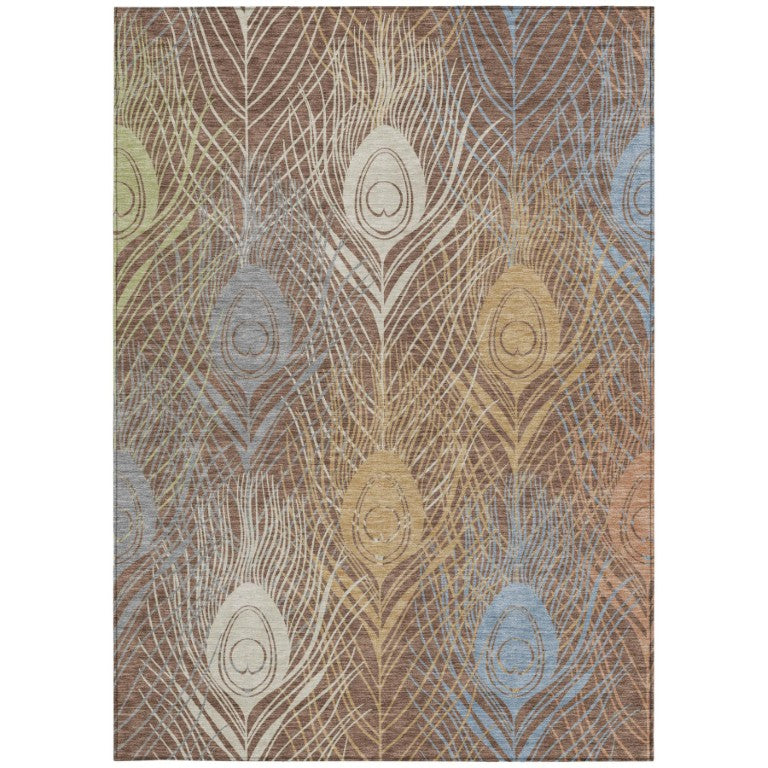 Floral Polyester Area Rug Washable Low Pile Indoor Outdoor Patio Traditional Design