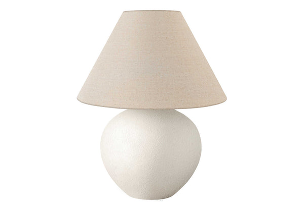 English Elm Lighting, chic globe ceramic table lamp with linen empire shade, 3-way rotary switch for adjustable ambiance Cream 14 L x 14 W x 18 H B2710P220095