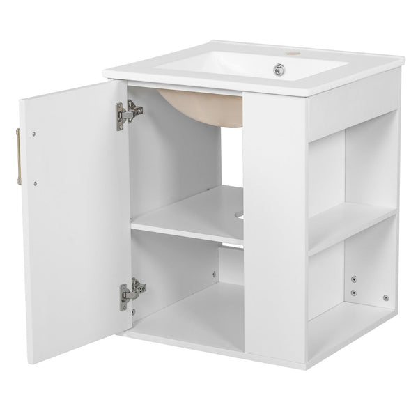 English Elm 20" Floating Bathroom Vanity with Ceramic Sink Soft Close Door and Open Side Shelf N710P332061K