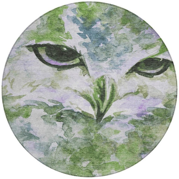 8 Foot Round Owl Motif Polyester Area Rug Machine Washable for Indoor Outdoor Use