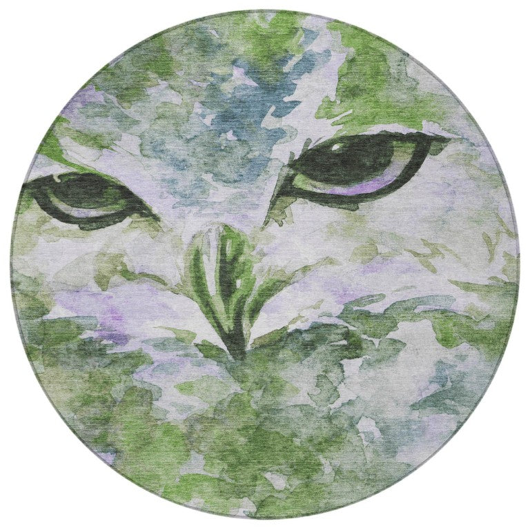 8 Foot Round Owl Motif Polyester Area Rug Machine Washable for Indoor Outdoor Use