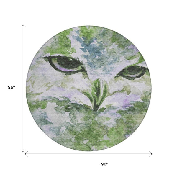 8 Foot Round Owl Motif Polyester Area Rug Machine Washable for Indoor Outdoor Use