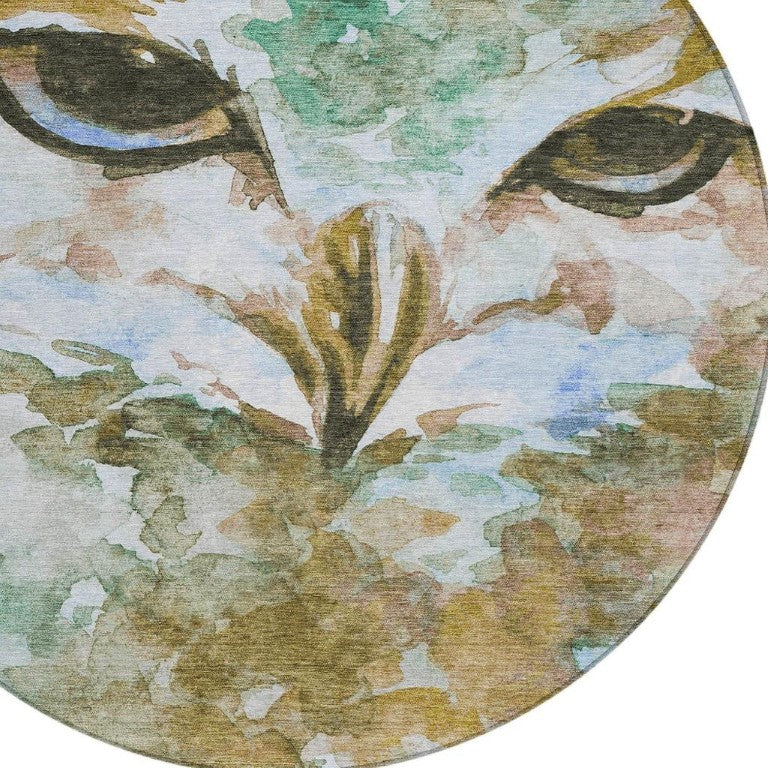 8 Foot Round Owl Geometric Polyester Area Rug Washable Indoor Outdoor Patio Decor