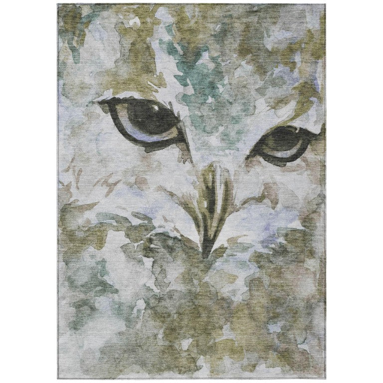 HomeRoots Owl Motif Washable Polyester Area Rug for Indoor Outdoor Patios Kitchens and Living Spaces 5' x 8' 641573