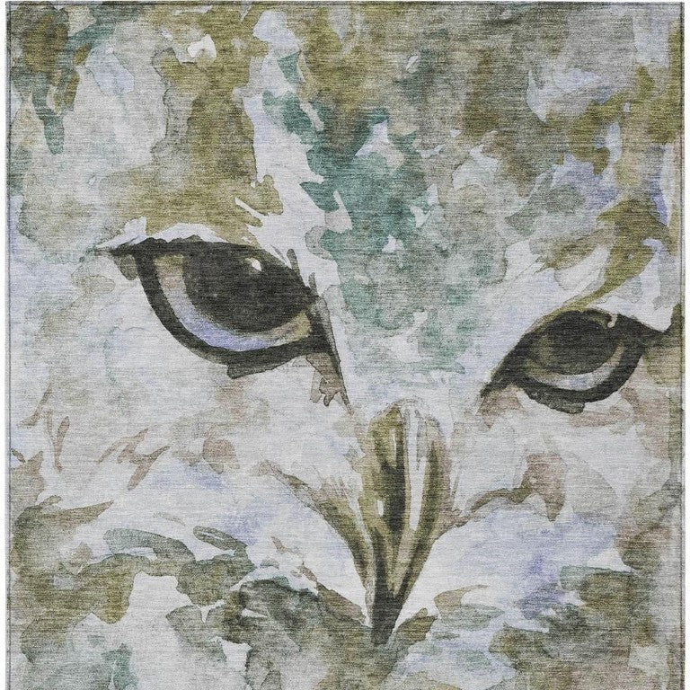 HomeRoots Owl Motif Washable Polyester Area Rug for Indoor Outdoor Patios Kitchens and Living Spaces 5' x 8' 641573