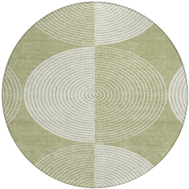 8 Ft Round Geometric Polyester Area Rug Washable Indoor Outdoor Patio Green
