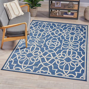 English Elm Christopher Knight Home® - MERIDIAN Navy & Ivory Outdoor Rug 5'3" x 7'6" - Machine Woven Polypropylene, Durable Loop Pile, UV Safe 64158.00